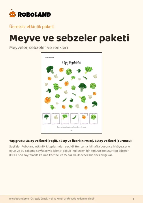 Roboland ücretsiz etkinlik paketi kapağı: Meyve ve sebzeler
