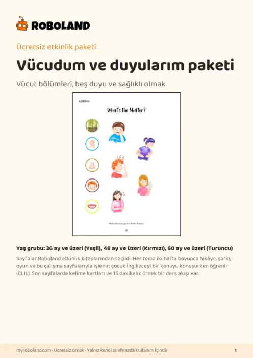 Roboland ücretsiz etkinlik paketi kapağı: Vücudum ve duyularım